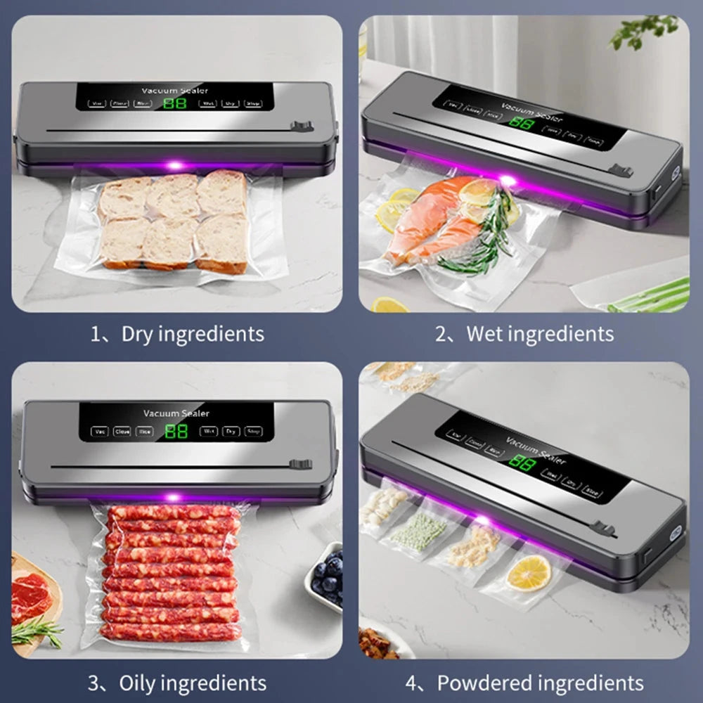 „FoodSeal pro” Elektryczna zgrzewarka próżniowa z wbudowanym nożem do cięcia, do pakowania suchej/mokrej żywności.