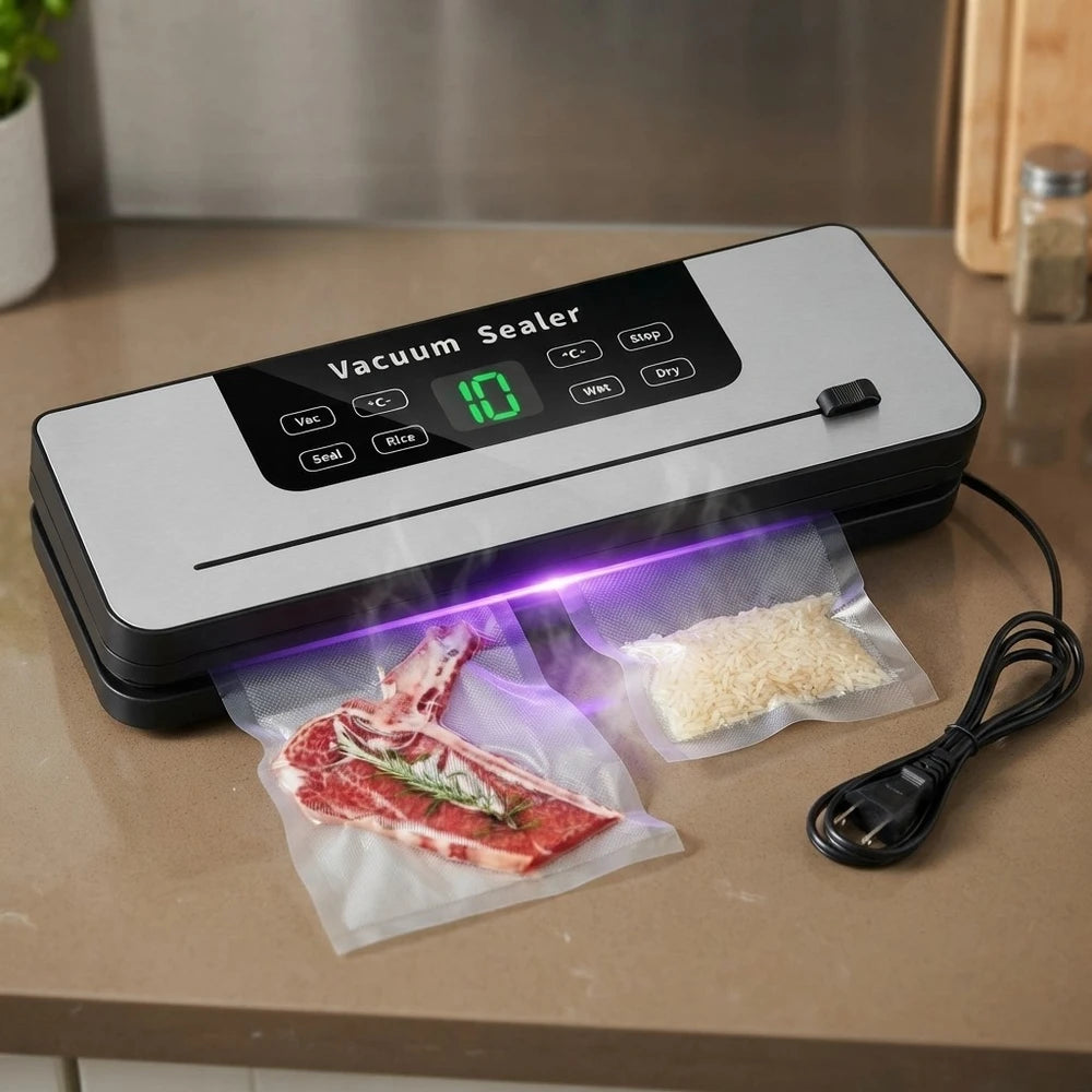 „FoodSeal pro” Elektryczna zgrzewarka próżniowa z wbudowanym nożem do cięcia, do pakowania suchej/mokrej żywności.